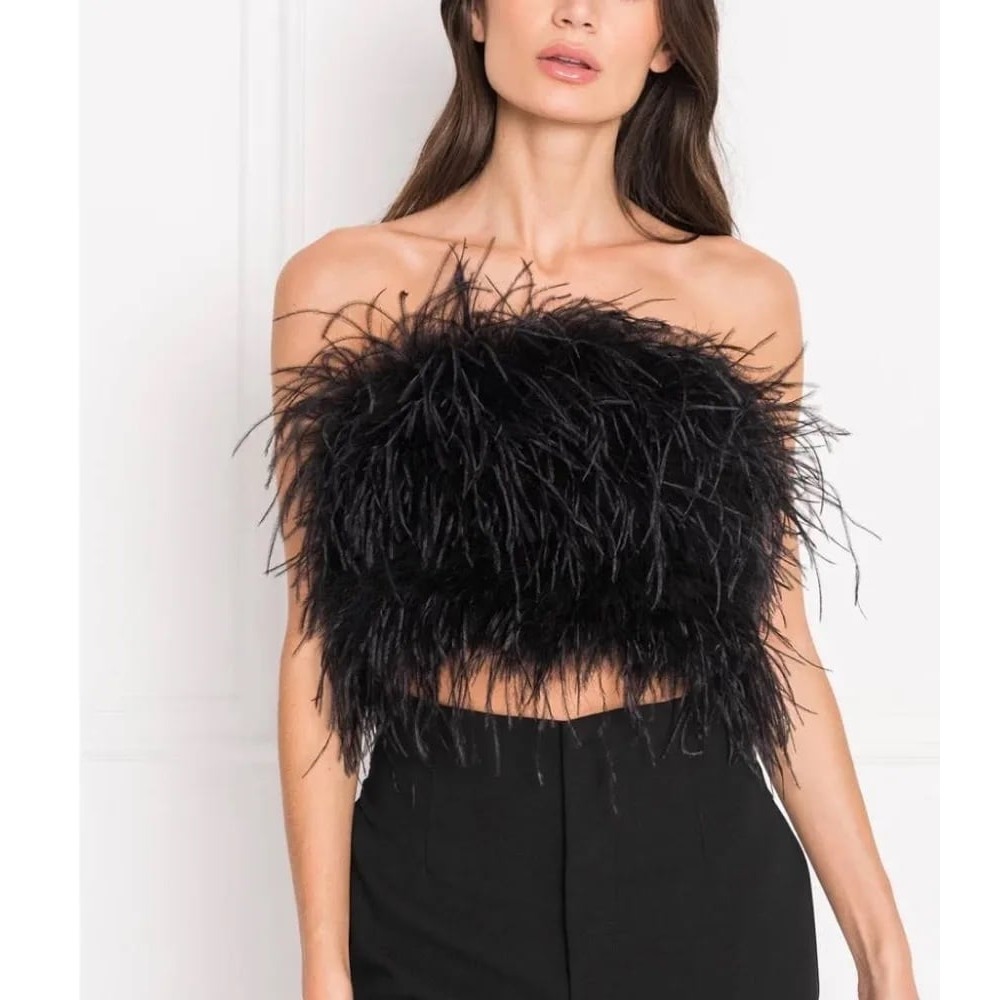 WAYF Feather Tube Top Strapless Black Revolve